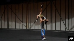 Dancers rehearse for "Dance of the Games" at the concert hall in Creteil, east of Paris, July 31, 2024.