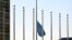 A flag is flown at half-staff at the United Nations headquarters in New York on Nov. 13, 2023.
