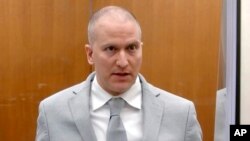 FILE - In this image taken from video, former Minneapolis police officer Derek Chauvin addresses the court at the Hennepin County Courthouse, June 25, 2021, in Minneapolis.