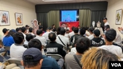 2023年11月14日，中国异议人士在美国洛杉矶台湾会馆召开了“洛杉矶民主派前往旧金山抗议习近平活动”的新闻发布会。 （美国之音特约记者张木林拍摄）