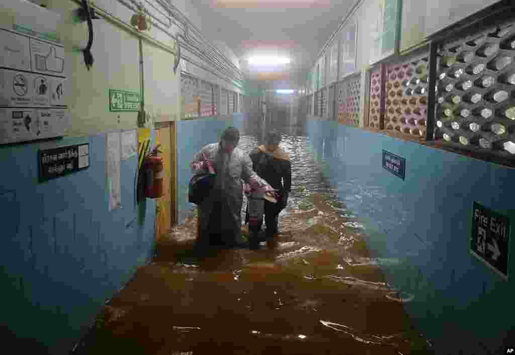 The Tambaram Government Hospital is flooded following heavy rains along the Bay of Bengal coast in Chennai, India.