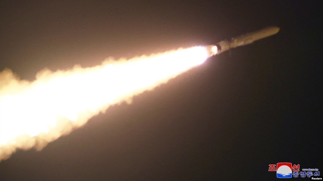 A strategic cruise missile dubbed Pulhwasal-3-31 launches during a test at an unspecified location in North Korea in this image released by the Korean Central News Agency on Jan. 25, 2024.