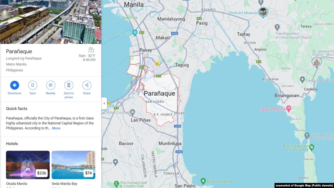 Thành phố Paranaque của Philippines trên Google Map, 7/8/2024.