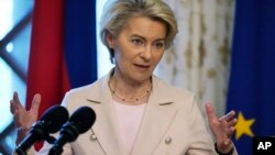 European Commission President Ursula von der Leyen gestures during a joint press conference with Philippine President Ferdinand Marcos Jr., not shown, at the Malacanang Presidential Palace in Manila, July 31, 2023.