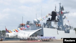 FILE - Chinese frigate Rizhao (598) is seen ahead of scheduled naval exercises with Russian, Chinese and South African navies, in Richards Bay, South Africa, Feb. 22, 2023.