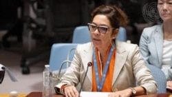 Elizabeth Salmón, U.N. special rapporteur on human rights in North Korea, briefs the U.N. Security Council on the human rights situation in North Korea. (File photo)