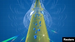 An artist's rendering of an antimatter experiment at the European Center for Nuclear Research (CERN) in Geneva, Switzerland as seen in this undated handout image. (Keyi "Onyx" Li/U.S. National Science Foundation) 