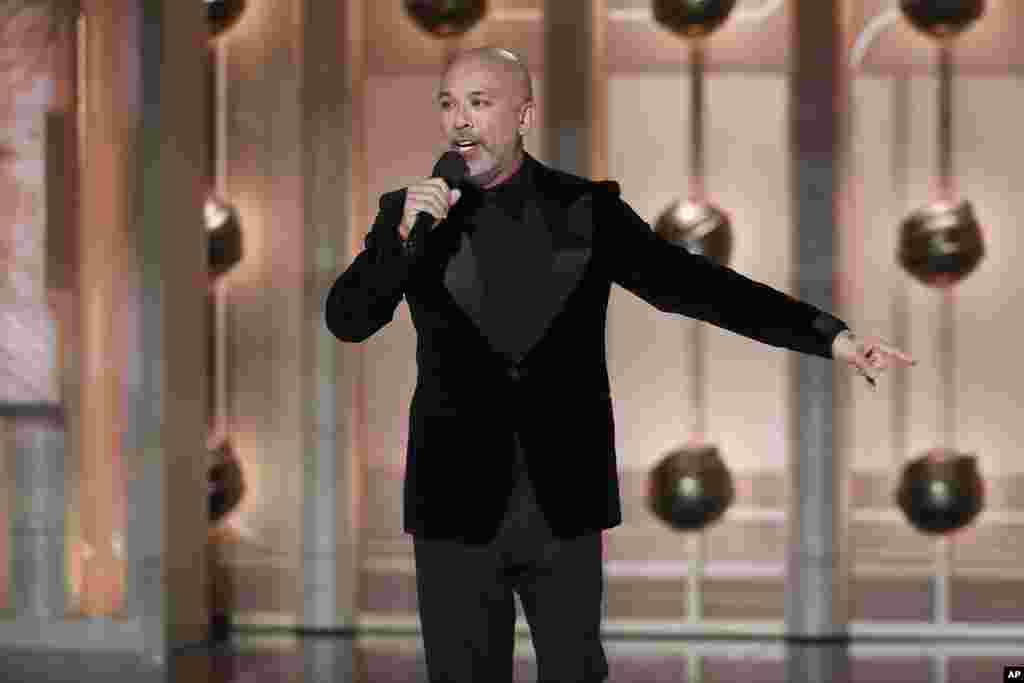 This image released by CBS shows host Jo Koy during the 81st Annual Golden Globe Awards in Beverly Hills, Calif., on Jan. 7, 2024.