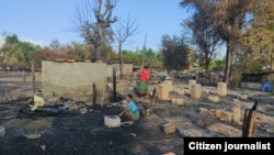 ခင်ဦးမြို့နယ် ကံသစ်ကျေးရွာ နေအိမ်တွေမီးရှို့ခံရ