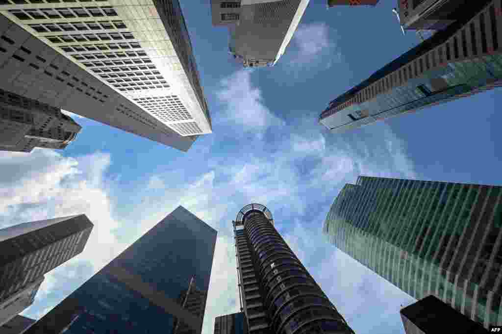 A general view shows high-rise office buildings in the Raffles Place financial business district in Singapore.