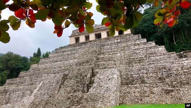 FILE - This Feb. 13, 2019, photo shows the Temple of Inscriptions, considered to be the Mayan site's most impressive structure at the ruins of Palenque in the southern Mexican state of Chiapas.
