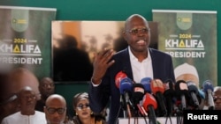 FILE - Senegalese presidential candidate Khalifa Sall speaks during a press conference after Senegal's Constitutional Council ruled that parliament's unprecedented postponement of the Feb. 25 presidential vote was not in line unconstitutional, in Dakar, Senegal Feb. 16, 2024. 