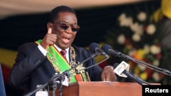 FILE - Zimbabwe President Emmerson Mnangagwa speaks in Harare, Zimbabwe, Sept. 4, 2023. Sanctions were imposed by the United States on various senior leaders in the country on March 4, 2024.