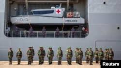 Tentara menghadiri upacara pembukaan latihan militer gabungan Latihan Solidaritas ASEAN di Pelabuhan Batu Ampar, Batam, 19 September 2023. (Foto: Antara/Teguh Prihatna via REUTERS)