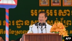 FILE - Cambodia's Prime Minister Hun Manet speaks during a groundbreaking ceremony for the Funan Techo Canal in Kandal province, Aug. 5, 2024.