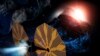 This computer graphic rendering made available by UAE Space Agency, May 29, 2023, shows the MBR Explorer, the spacecraft that will be completing the Emirates Mission to the Asteroid Belt.