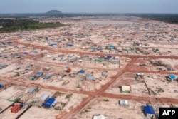 This handout picture taken on July 6, 2023 and released on November 13 by Amnesty International shows an aerial view of the Run Ta Ek relocation site near Siem Reap. (AFP/AMNESTY INTERNATIONAL)