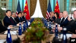 President Joe Biden meets with China's President President Xi Jinping at the Filoli Estate in Woodside, California, Nov. 15, 2023, on the sidelines of the Asia-Pacific Economic Cooperative forum. (Doug Mills/The New York Times via AP)