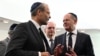 German Chancellor Olaf Scholz talks to Government Commissioner for Anti-Semitism Felix Klein during the inauguration of the newly built synagogue in Dessau Rosslau, Oct. 22, 2023. (Hendrik Schmidt/Pool via Reuters)