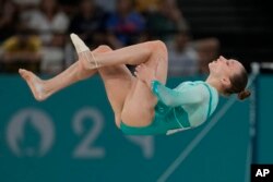 Ana Barbosu of Romania competes during the women's artistic gymnastics individual floor finals at Bercy Arena at the 2024 Summer Olympics, Aug. 5, 2024, in Paris.