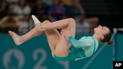 Ana Barbosu of Romania competes during the women's artistic gymnastics individual floor finals at Bercy Arena at the 2024 Summer Olympics, Aug. 5, 2024, in Paris.