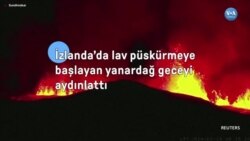 İzlanda’da lav püskürmeye başlayan yanardağ geceyi aydınlattı