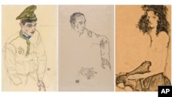 FILE _ This combo of images provided by the Manhattan District Attorney's Office, shows three artworks by Austrian expressionist Egon Schiele, from left, 'Russian War Prisoner,' 'Portrait of a Man,' and 'Girl With Black Hair.' 