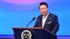 South Korea's President Yoon Suk Yeol speaks during a ceremony held to celebrate the 79th Korean National Liberation Day at the Sejong Center of the Performing Arts in Seoul, Aug. 15, 2024.