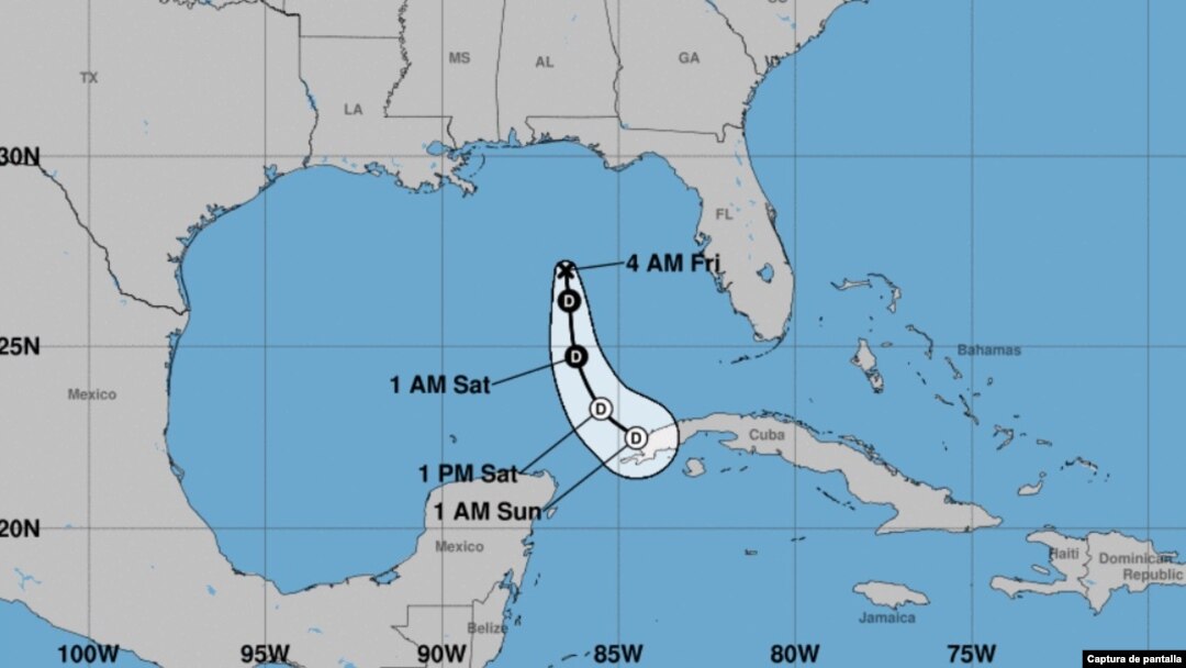 Trayectoria de la Depresión Tropical Número Dos en mapa del Centro Nacional de Huracanes de EEUU el 2 de junio de 2023.