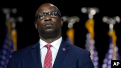 FILE - Democratic Rep. Jamaal Bowman listens to fellow speakers at an event at SUNY Westchester Community College, in Valhalla, New York, May 10, 2023. 