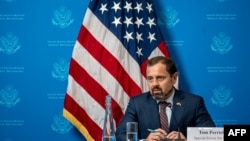 U.S. envoy to Sudan Tom Perriello speaks during a press briefing ahead of Sudan cease-fire talks in Geneva, Switzerland, Aug. 14, 2024.