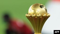 FILEThe AFCON trophy on display ahead of the 2021 final football match between Senegal and Egypt at Stade d'Olembe, Yaounde, Feb. 6, 2022.