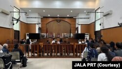 Sidang perdana pekerja rumah tangga korban perbudakan yang digelar pada awal pekan ini. (Foto: Courtesy/JALA PRT)