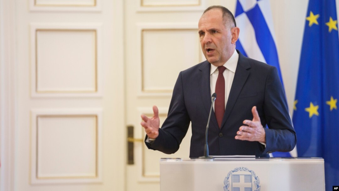 FILE - Greece's Foreign Minister Giorgos Gerapetritis speaks in Athens, May 17, 2024.