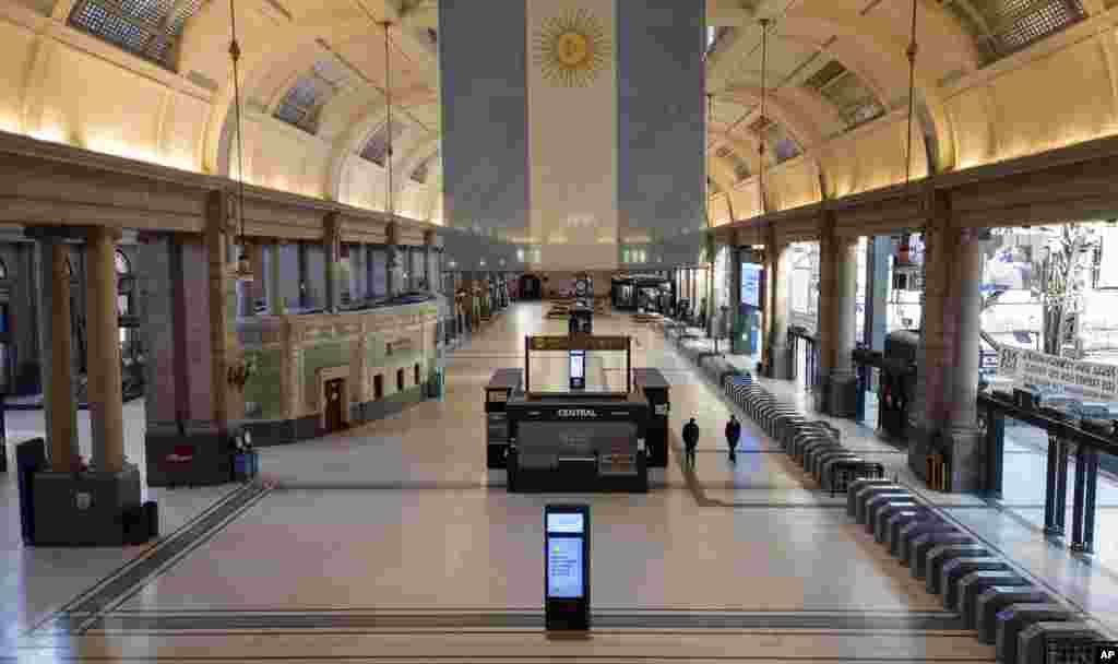 The Retiro train station hall is empty of commuters due to a general strike against the reforms of President Javier Milei in Buenos Aires, Argentina.