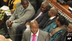 Zimbabwe's Finance Minster Tendai Biti addresses parliament during his presentation of the mid-term fiscal policy statement in Harare. (file photo)