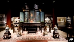 The Reception Throne Set is shown in the exhibition "Empress Dowager, Cixi." at Orange County's Bowers Museum, Nov. 9, 2017, in Santa Ana, Calif.