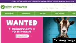 This is a screenshot of Oxfam web site where visitors can donate meaningful gifts for the holidays, Thursday, Dec. 24, 2015. "All the money Oxfam makes from selling goats will be spent on projects that help people generate an income, put food on the table and learn to cope with the impact of climate change," said Lindsey Bassett, manager of Oxfam Unwrapped.
