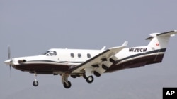 A single-engine turboprop PC-12, the type of plane the U.S. military is reportedly using to record video, track infrared heat patterns, and catch radio and cellphone signals in Africa.