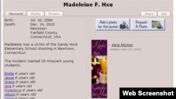 马德琳网上祭奠馆网页上关于遇难的小女孩马德琳-徐的信息