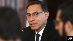 Peru's President Martin Vizcarra speaks during a press conference at the government palace in Lima, Peru, Oct. 29, 2018.