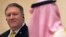 U.S. Secretary of State Mike Pompeo, left, listens to Saudi Arabia's Foreign Minister Adel al-Jubeir, during a joint press conference at the Royal Terminal of King Khaled airport, in Riyadh, Saudi Arabia, Sunday, April 29, 2018. 
