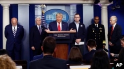 President Donald Trump speaks during a coronavirus task force briefing at the White House, March 22, 2020, in Washington. 