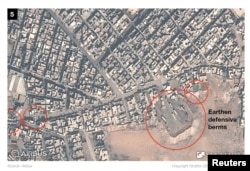 Islamic State defensive preparations in the city of Mosul are pictured ahead an impending battle with Iraqi troops in this Oct. 31, 2016 satellite handout photo.