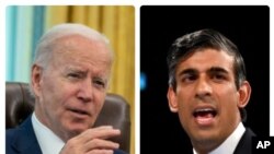 Kombinasi foto yang menampilkan Presiden AS Joe Biden (kiri) dan Perdana Menteri Inggris Rishi Sunak. (Foto: AP)