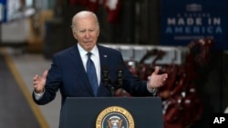 FILE - President Joe Biden speaks at the Volvo Group Powertrain Operations facility in Hagerstown, Md., Oct. 7, 2022.