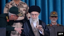 Iran's Supreme Leader Ayatollah Ali Khamenei attends a joint graduation ceremony for cadets of armed forces academies in the capital Tehran, Oct. 3, 2022, in this handout picture provided by the office of the Iranian Supreme Leader)