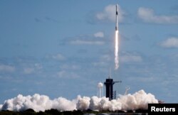 A SpaceX Falcon 9 rocket with the Dragon capsule launches from Pad-39A on the Crew-5 mission to the International Space Station from NASA's Kennedy Space Center in Cape Canaveral, Florida.