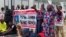 FILE - Relatives of the Kaduna train kidnapped victims protest at the ministry of transport in Abuja, Nigeria, July 25, 2022. Officials said on Oct. 5, 2022, that the hostages had been released. 