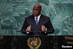 FILE - President of the Democratic Republic of the Congo Felix Tshisekedi addresses the 77th Session of the United Nations General Assembly at U.N. Headquarters in New York City, Sept. 20, 2022.
